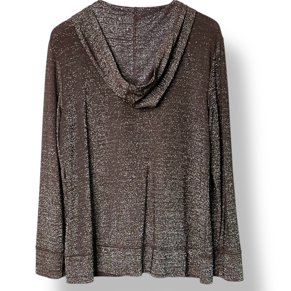 CHICO’S Travellers Brown Metallic Lurex Thread Full Zip Hoodie Long Sleeve Sz L - Picture 3 of 9